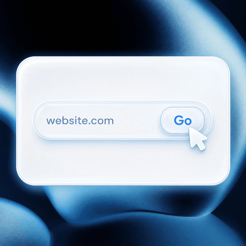 Card with a website.com field and Go button