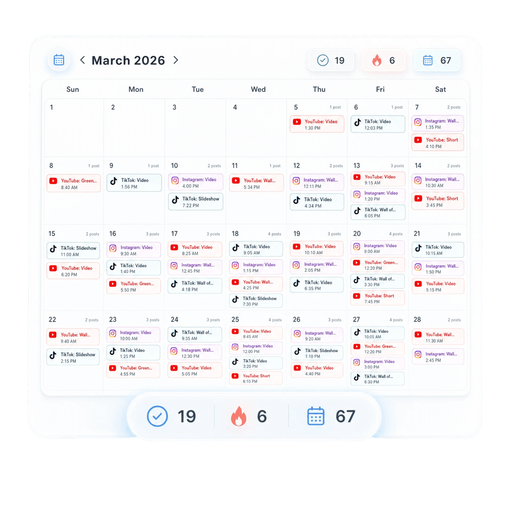 March 2026 posting calendar with scheduled posts